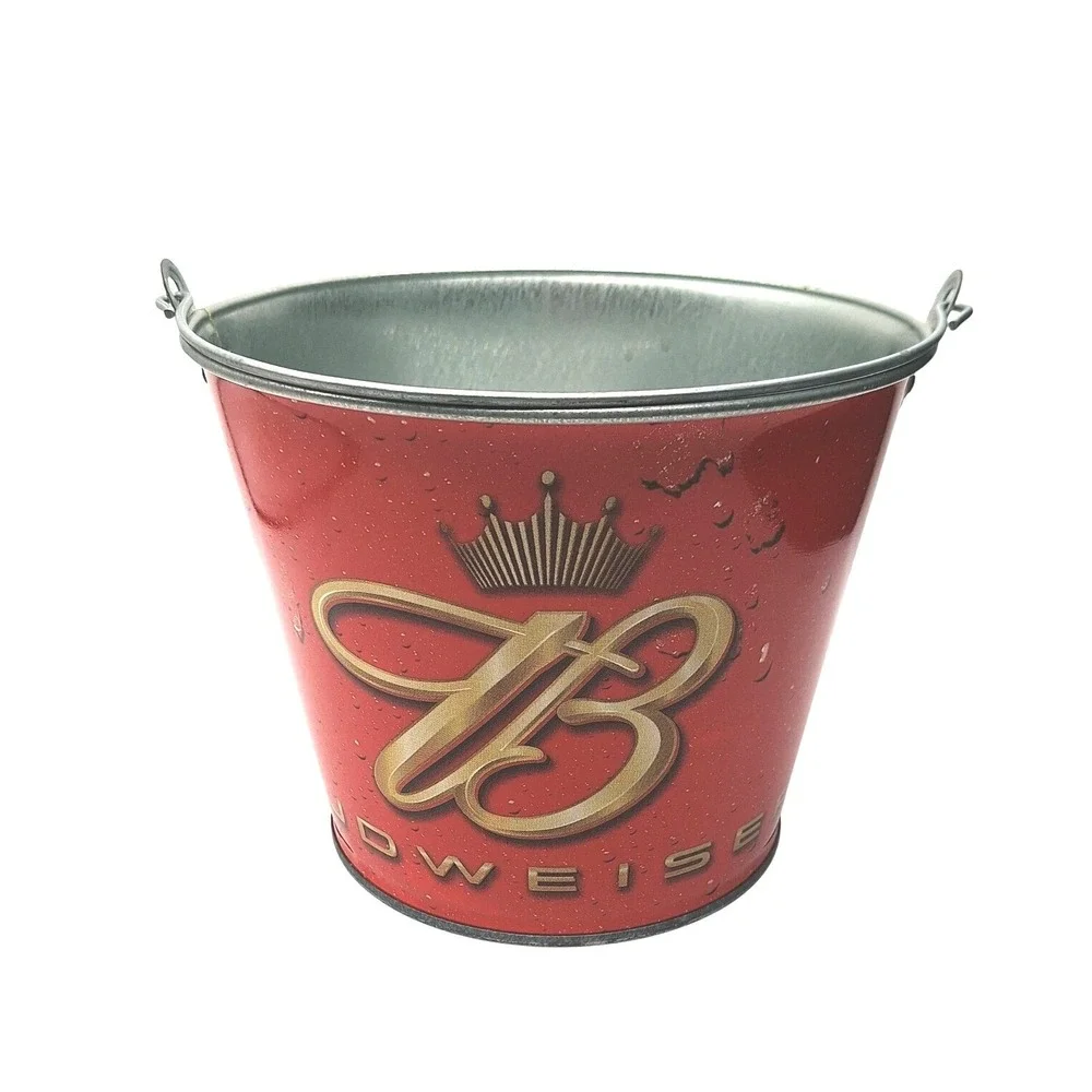 Budweiser Metal Ice Bucket and 10 Piece Zippered Bottle Koozie Insulator Set